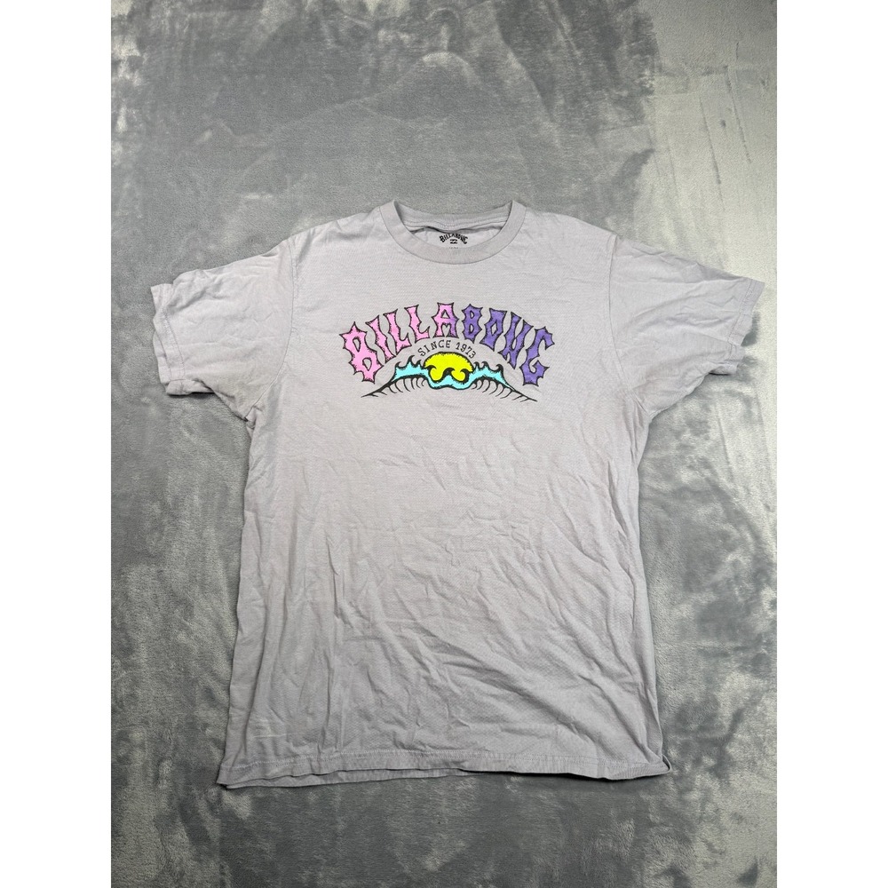Billabong T Shirt Mens Medium Gray Graphic Print Crew Neck Cotton Short Sleeve